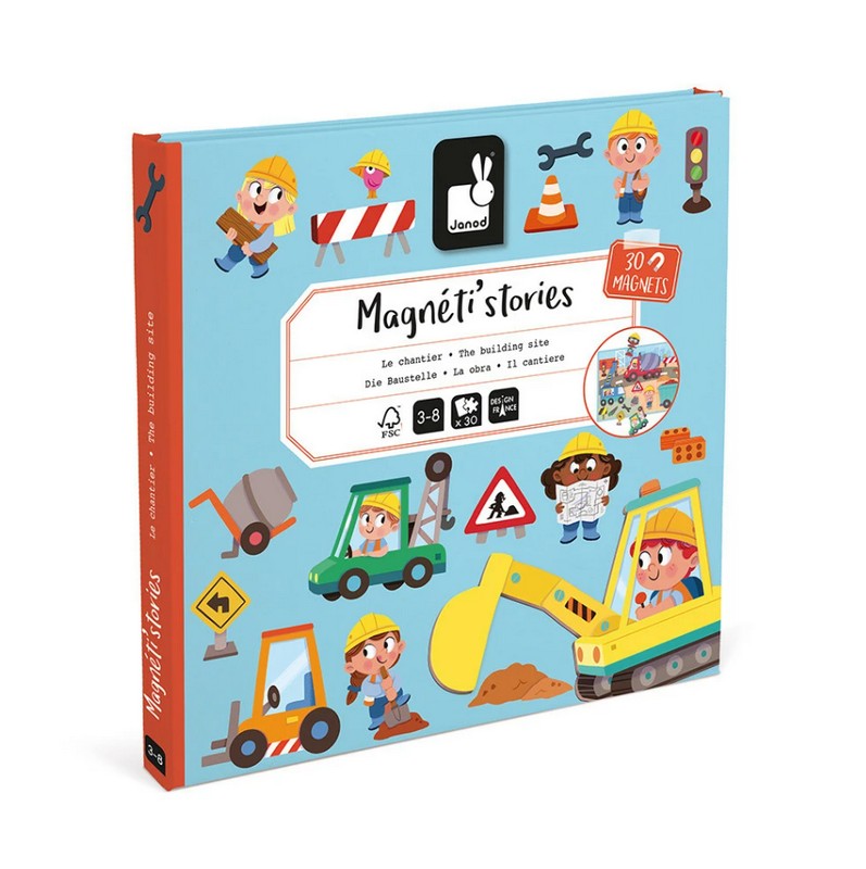 Libro magnetico per bambini a tema cantiere con 30 magneti, adatto dai 3 anni in su